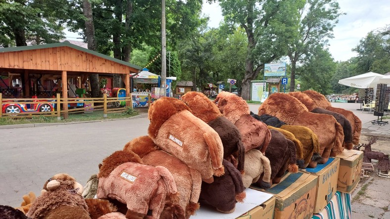 Parking przed Gospodą pod Żubrem w Białowieży, nad którym przeleciały białoruskie śmigłowce