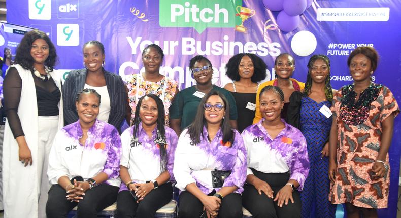 (Seated) L-R: Country Marketing Manager, ALX Nigeria, Seun Babajide-Duroshola; Hub Operations Manager, ALX Nigeria, Helen Eboagwu; Country General Manager, ALX Nigeria, Ruby Igwe and ALX Gold Fellow, Divine Ukonu, with the participants of the International Women's Day edition of the ALX & 9mobile Pitch Your Business Competition held in Lagos recently.