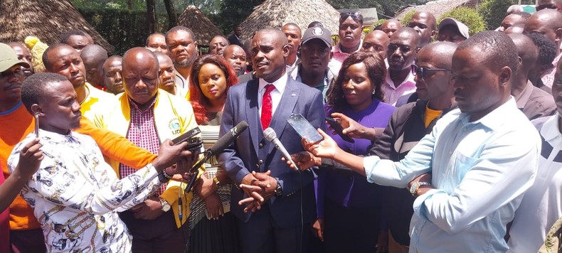 Outgoing Kakamega senator Cleophas Malala speaking after conceding the gubernatorial seat