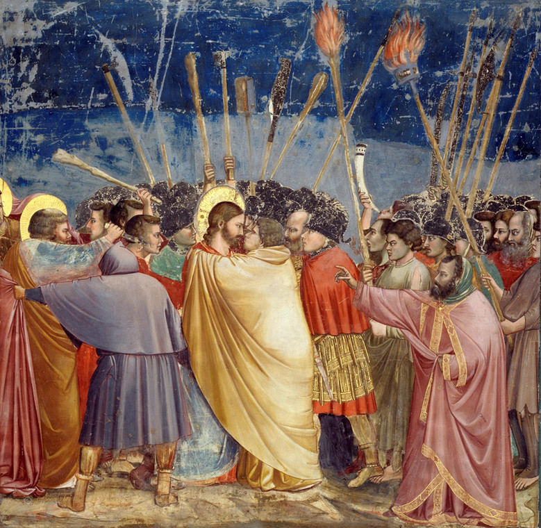 Pocałunek Judasza, fresk Giotta di Bondone  (kaplica Scrovegnich, Padwa, Włochy)
