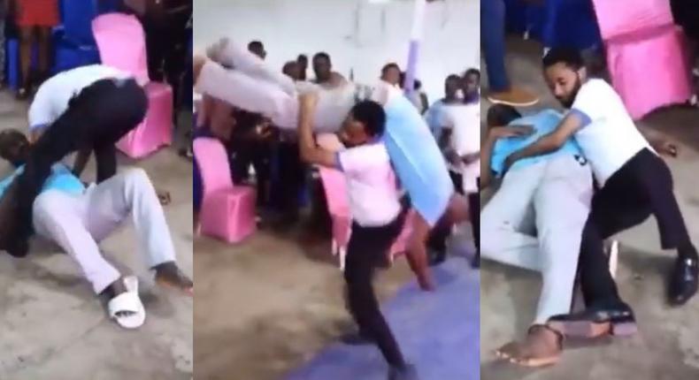 Church members look on as pastor ‘molests’ tall man in church to cast out evil spirit