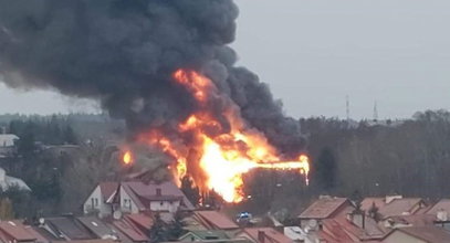 Potężny pożar hali sportowej w Białymstoku. Płomienie objęły znajdujący się obok dom [FILM]