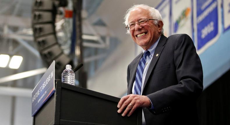 U.S. Democratic presidential candidate Bernie Sanders smiles during a campaign rally at the Indiana University-Purdue University Fort Wayne in Fort Wayne.