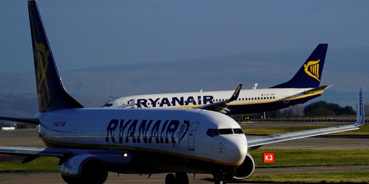 FILE PHOTO: Ryanair Boeing 737-800 aircraft taxi at Manchester Airport, Britain.