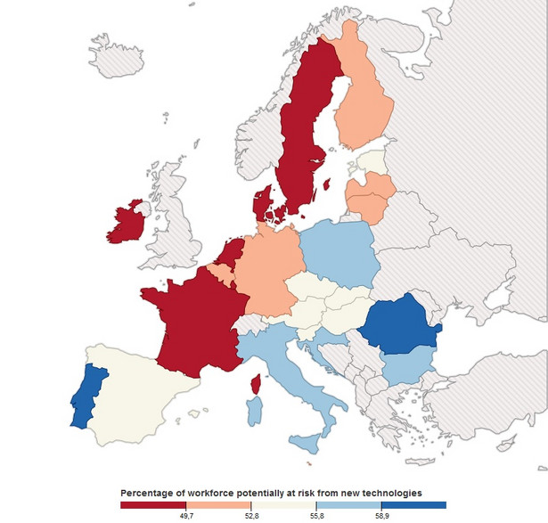 Odsetek siły roboczej zagrożonej nowymi technologiami