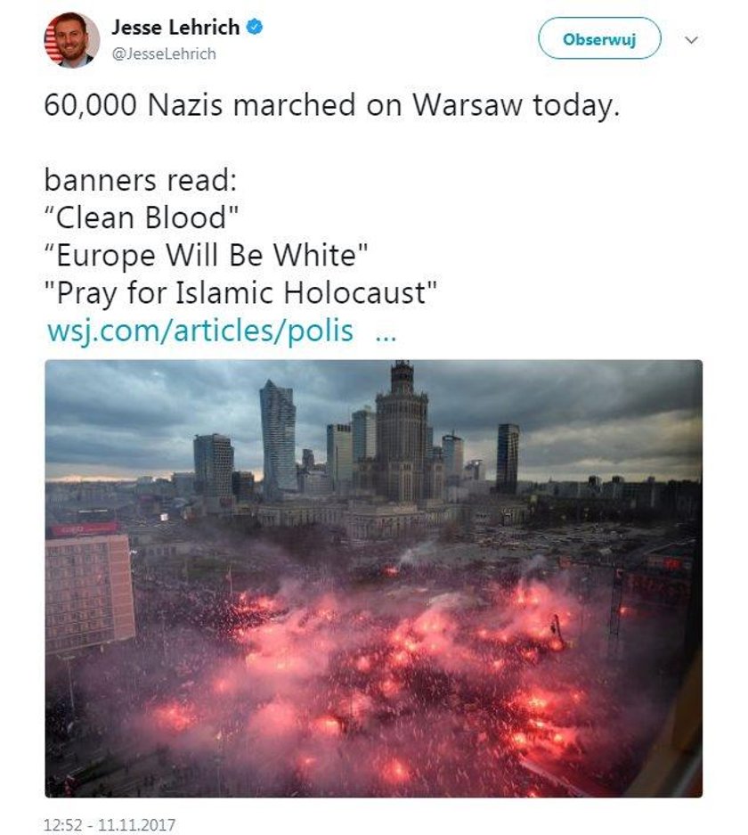 Burza po słowach o nazistach w Warszawie