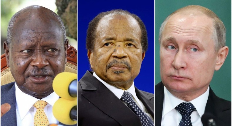 Yoweri Museveni, Paul Biya, and Vladimir Putin.