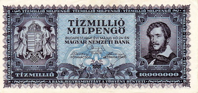 Banknot 10 milionowy milpengő, Węgry 1946 rok - domena publiczna