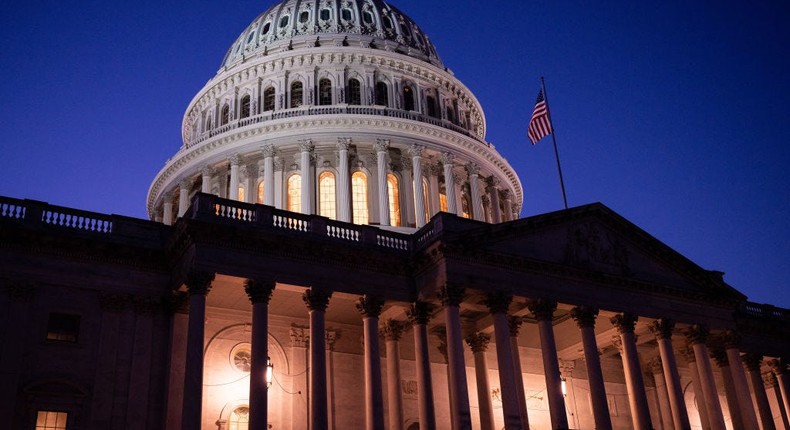 The US Capitol is seen at dusk in Washington on Thursday, October 12, 2023.Bill Clark/CQ-Roll Call, Inc via Getty Images