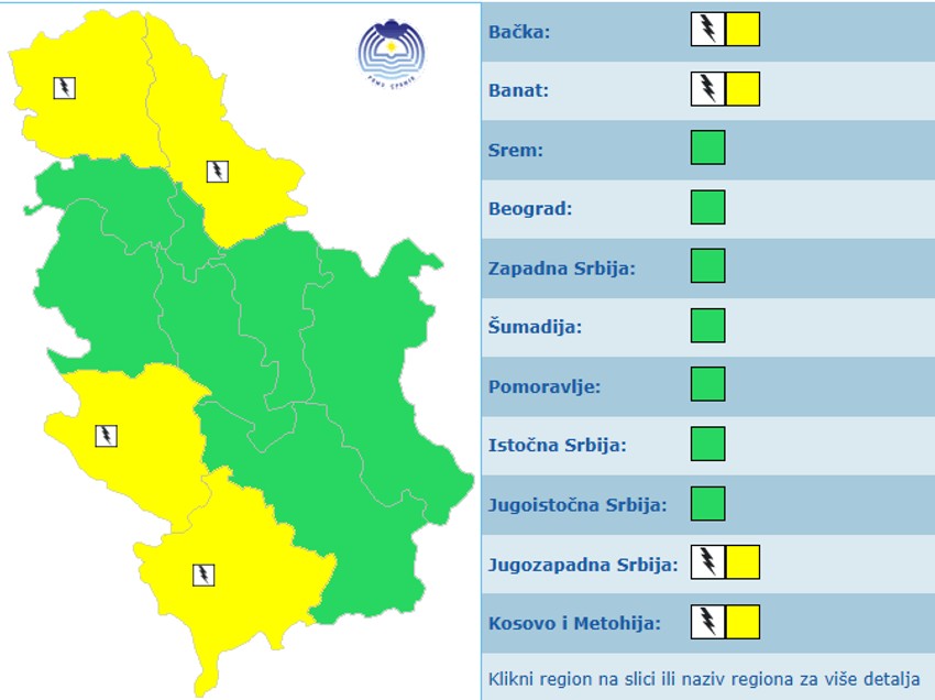 Meteoalarm za utorak, 18. avgust