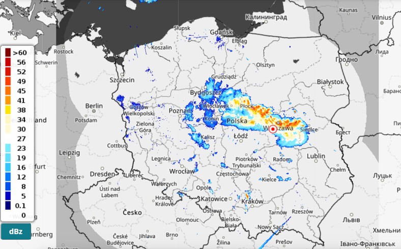 Radar opadów, godz. 9:00