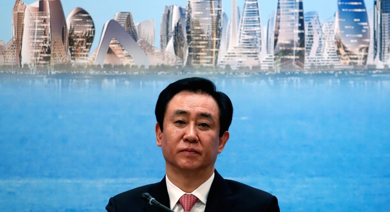 China Evergrande Group Chairman Hui Ka Yan attends a news conference on the property developer's annual results in Hong Kong, China.
