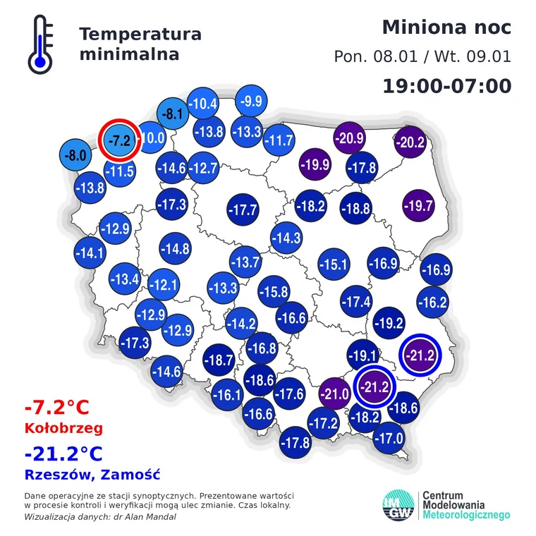 Temperatury w styczniu 2024 r.