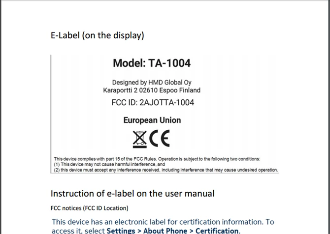 Etykieta FCC dla smartfona Nokia 9