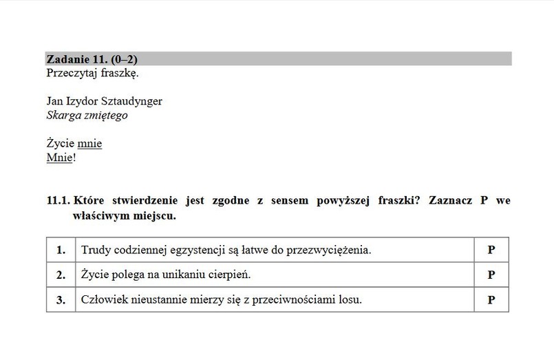 Zadanie na egzaminie gimnazjalnym