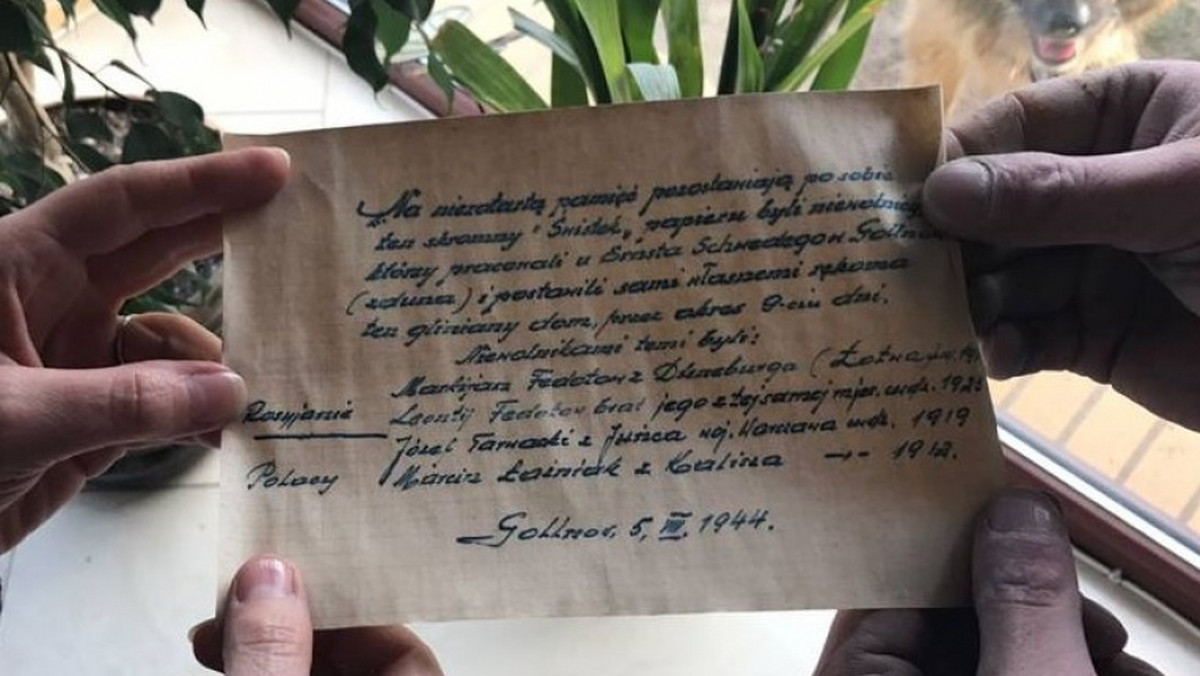 Remont jednego z domów w Goleniowie przyniósł nietypowe odkrycie. W ścianie znaleziono butelkę z zamkniętym w środku listem od przymusowych robotników z 1944. List trafi do Ośrodka Dokumentacji Dziejów Ziemi Goleniowskiej "Żółty Domek".