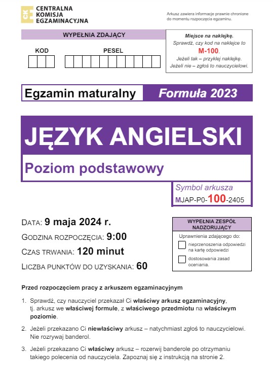 Matura 2024. Język angielski - poziom podstawowy [ARKUSZE CKE i ODPOWIEDZI]