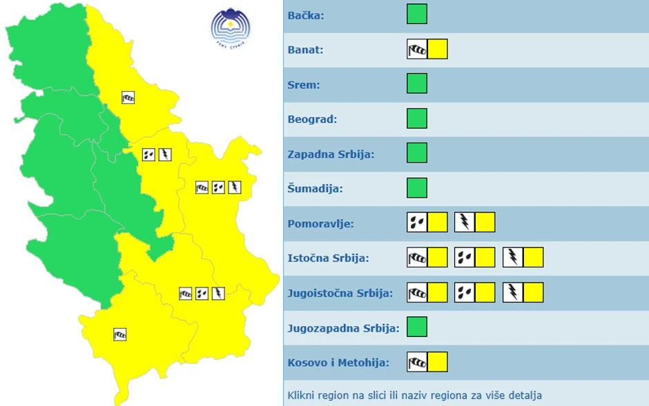 Žuti metoalaram danas u Srbiji