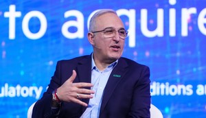 US company Hewlett Packard Enterprise President and Chief Officer Executive Antonio Neri gives a conference at the Mobile World Congress (MWC), the telecom industry's biggest annual gathering, in Barcelona on February 27, 2024.PAU BARRENA / AFP