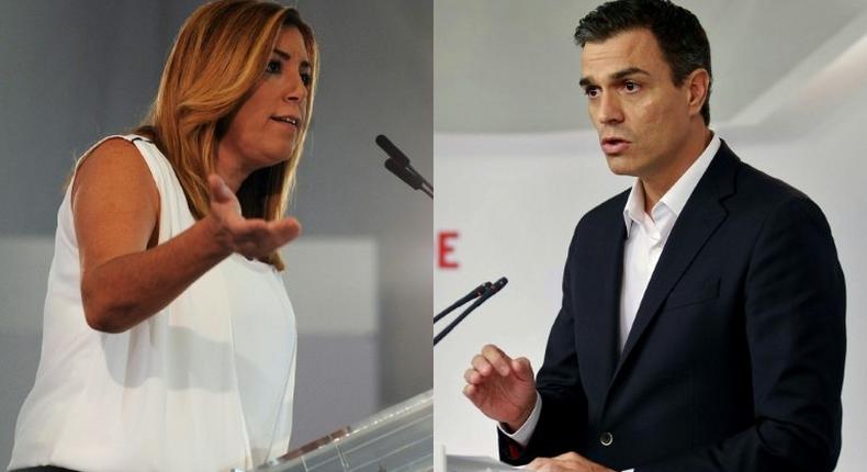 Spain's bitterly divided Socialist party will chose between two key leadership candidates: Pedro Sanchez (R) and Susana Diaz