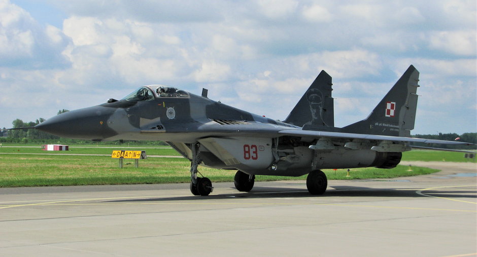 Samolot MiG-29 pozyskany z Czech w kamuflażu nanoszonym podczas remontów w Wojskowych Zakładach Lotniczych Nr 2 prowadzonych w latach 2007–2015