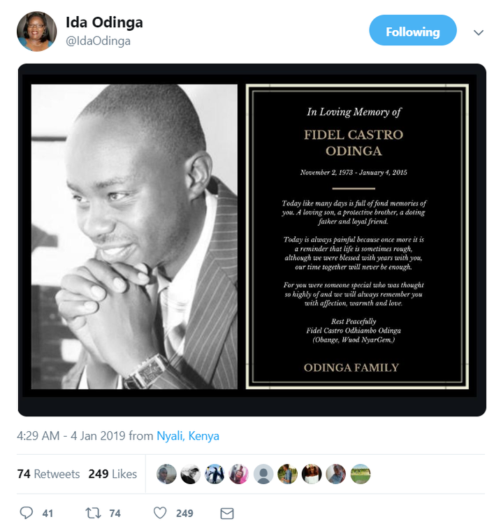 Mama Ida Odinga's post commemorating her son's death (Twitter) 