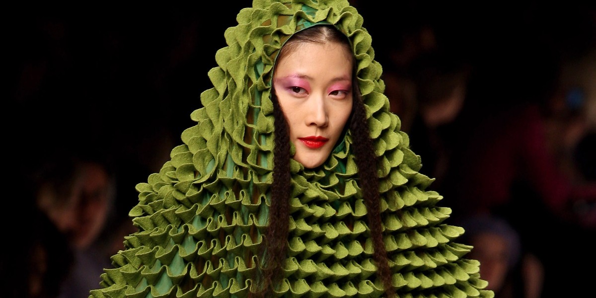 A model walks the runway in the Agatha Ruiz De La Prada show during Milan Fashion Week in 2009.