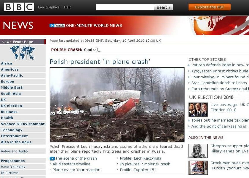 Świat o katastrofie prezydenckiego samolotu