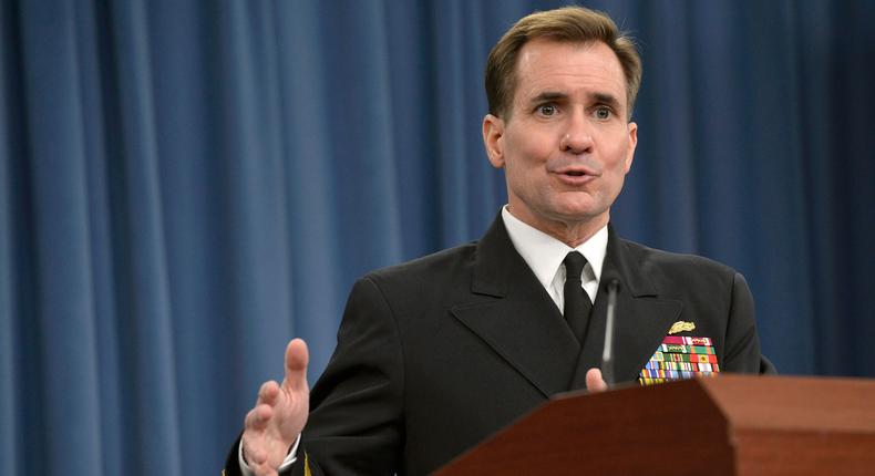 Pentagon Press Secretary Navy Rear Adm. John Kirby briefs reporters at the Pentagon, United States.