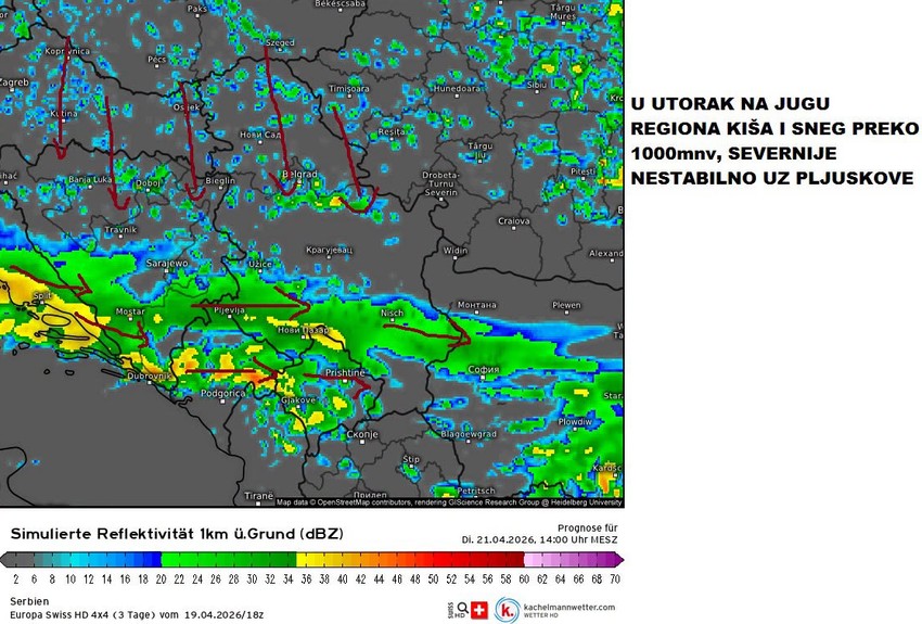 U utorka na jugu Srbije obilnije padavine