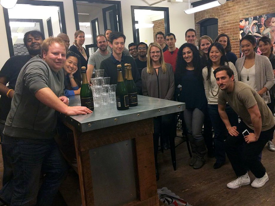 Zenefits employees at a "celebration station." Founder and former CEO Parker Conrad is on the far left.