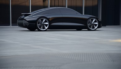 Hyundai put joysticks instead of a steering wheel in its new electric concept car, which looks like a mashup between a Porsche and a Tesla