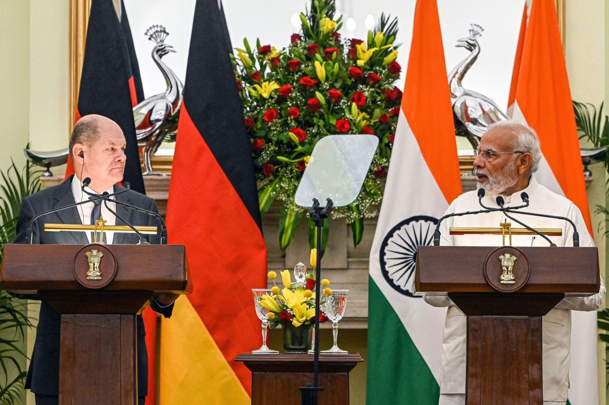 Olaf Scholz i Narendra Modi (premier Indii)