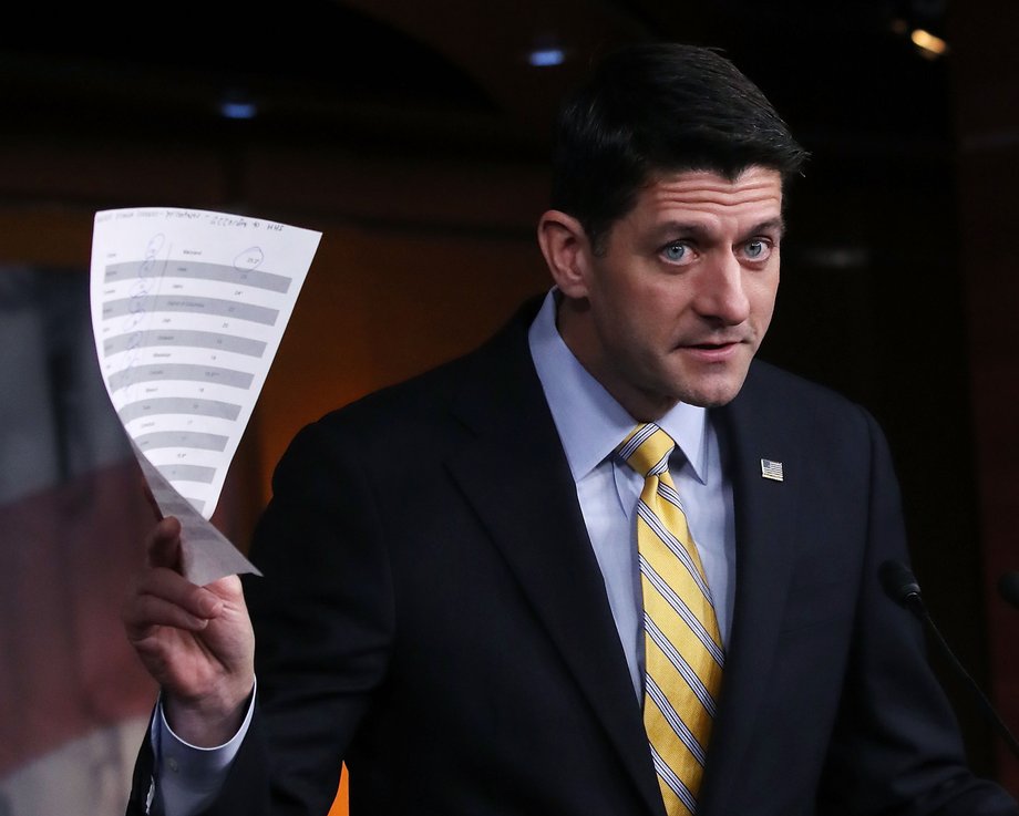 House Speaker Paul Ryan (R-WI) speaks to the media on repealing the Affordable Care Act, during his weekly news conference on Capitol Hill January 5, 2017 in Washington, DC.