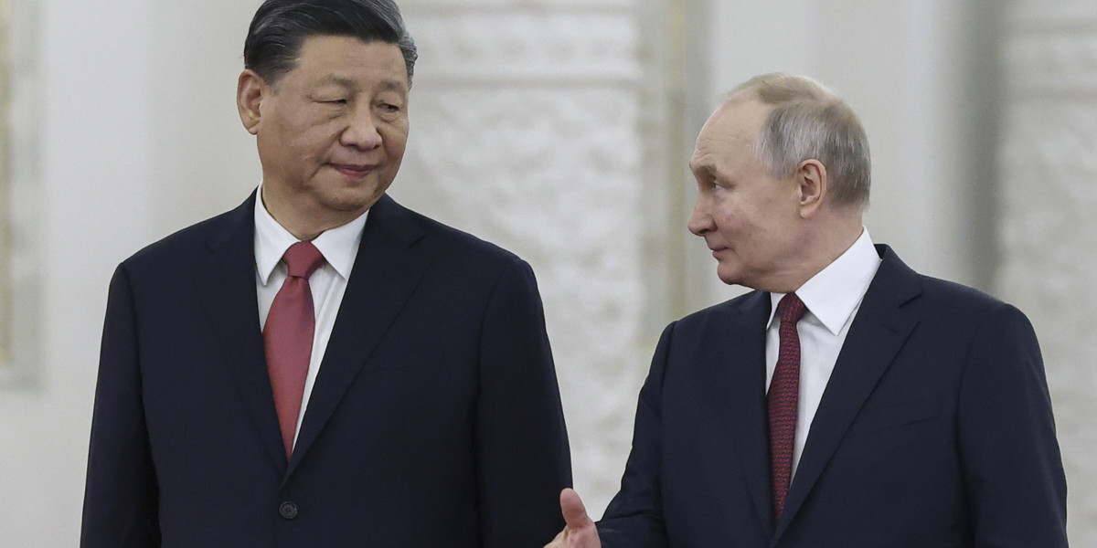 Prezydent Chin Xi Jinping i prezydent Rosji Władimir Putin w Moskwie, Rosja, 21 marca 2023 r. Xi Jinping przybył do Moskwy z trzydniową wizytą. 