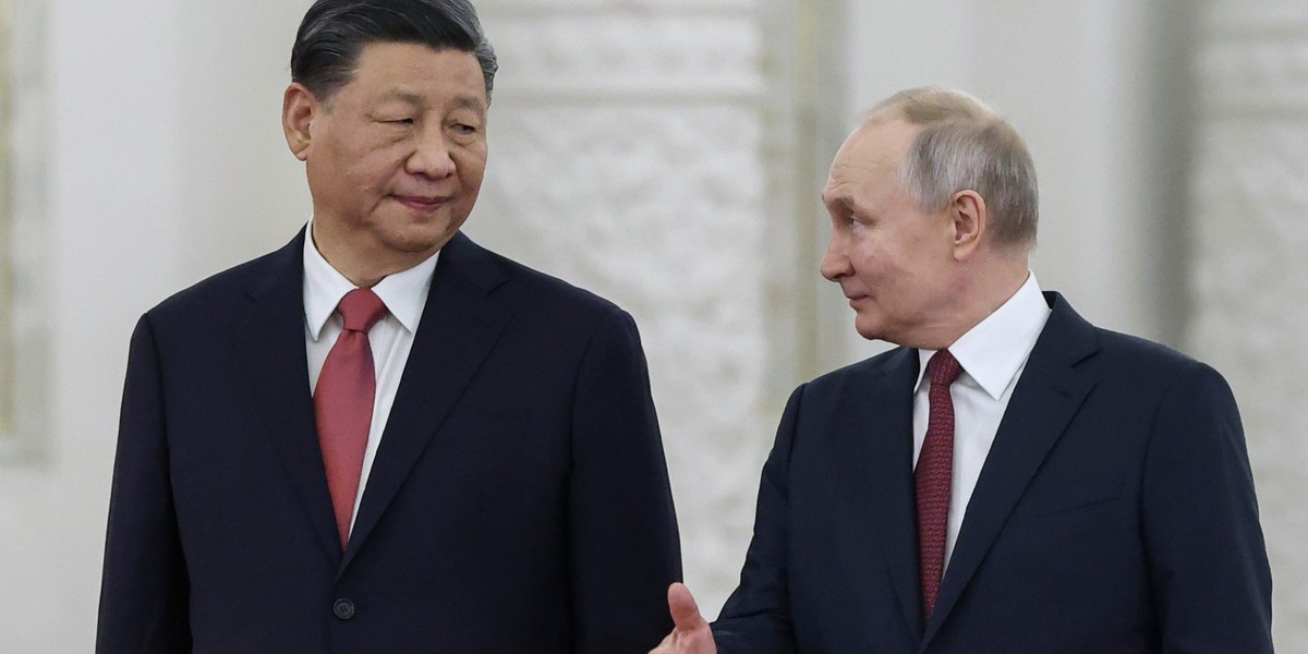 Prezydent Chin Xi Jinping i prezydent Rosji Władimir Putin w Moskwie, Rosja, 21 marca 2023 r. Xi Jinping przybył do Moskwy z trzydniową wizytą. 