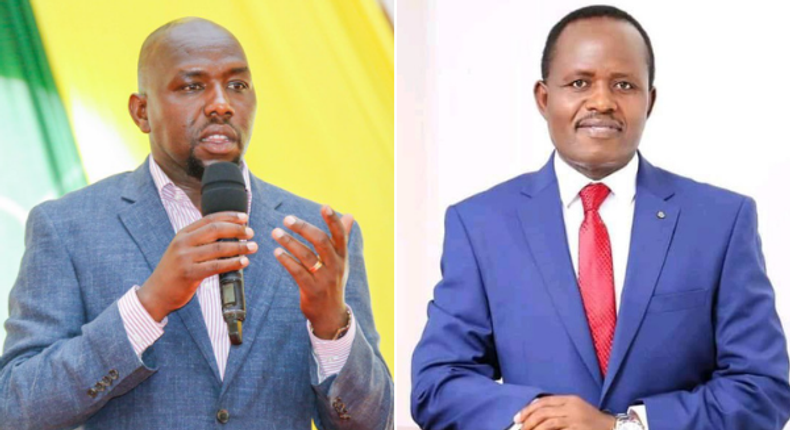 Elgeyo Marakwet Senator Kipchumba Murkomen and Trans Nzoia gubernatorial hopeful George Natembeya