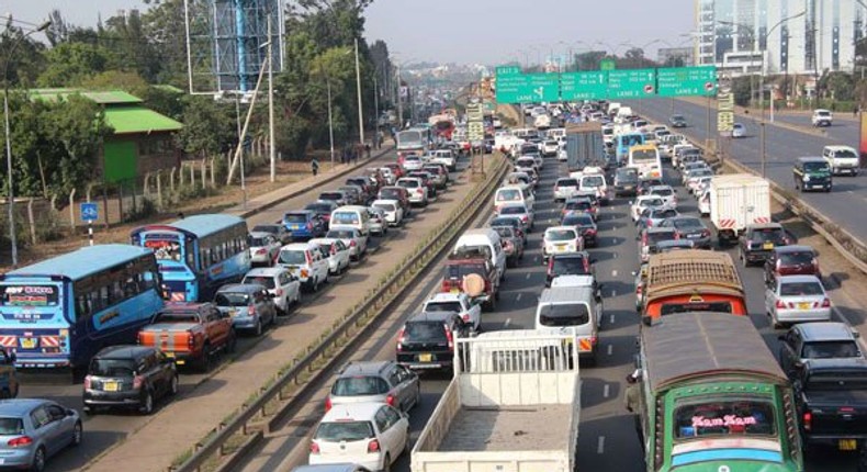 Traffic along a busy Nairobi Highway