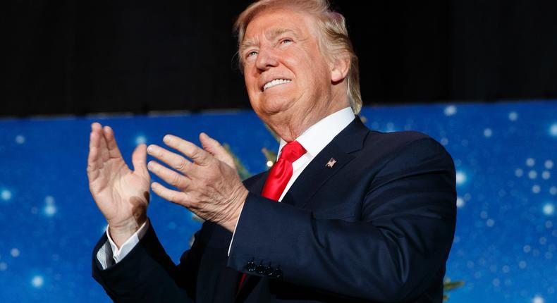 President-elect Donald Trump arrives to speak during a rally at the Orlando Amphitheater at the Central Florida Fairgrounds, Friday, Dec. 16, 2016, in Orlando, Fla.