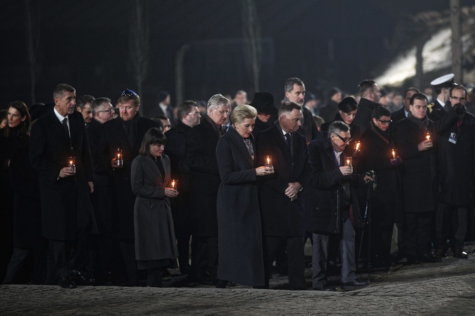 Andrzej Duda, Agata Kornhauser-Duda oraz ocalały z obozu Auschwitz-Birkenau Marian Turski