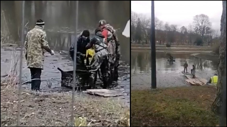 Nieprawidłowe odławianie ryb w stawie w centrum Gorzowa fot. czytelnik Tomasz