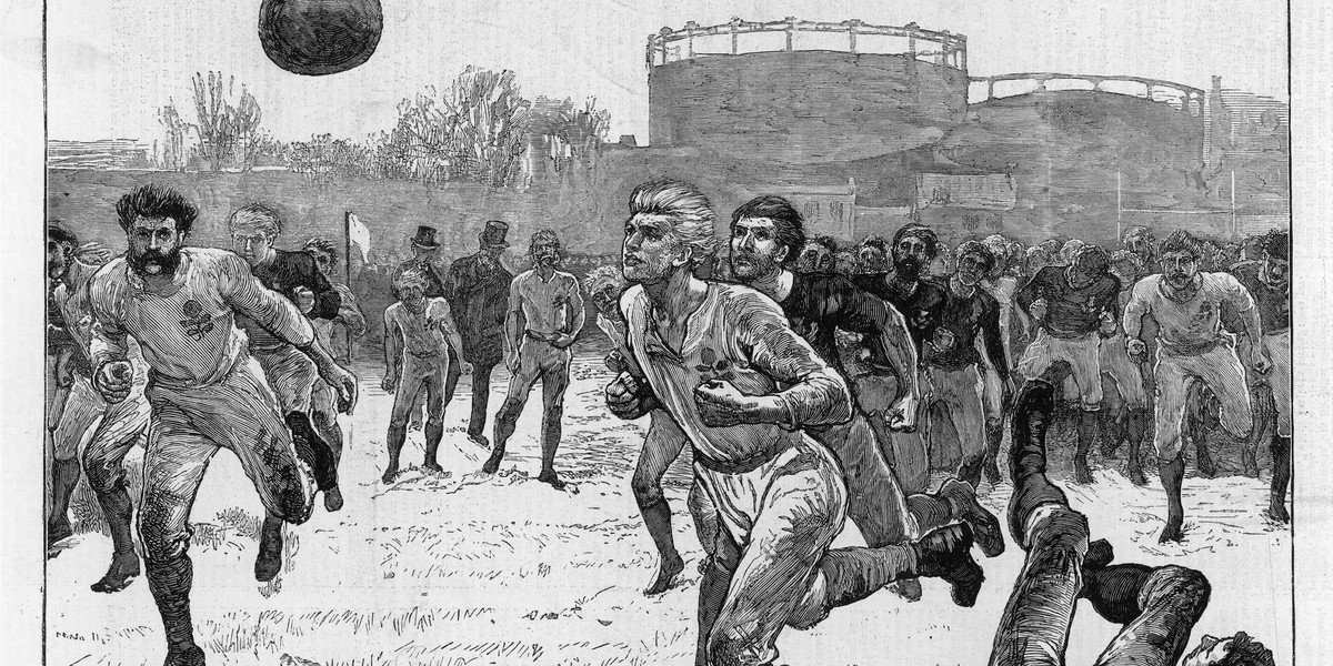 Rysunek przedstawiający sytuację z meczu Szkocja - Anglia z 1872 r.