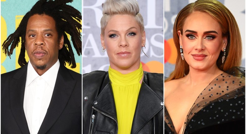 Jay Z, Pink, and Adele are among the musicians who have refused to perform at the Halftime show.Rich Fury/Getty Images; Karwai Tang/Getty Images; Jim Dyson/Getty Images