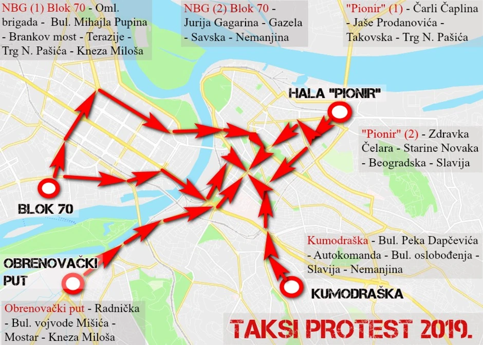 Rute kojima će se kretati šest kolona ka centru