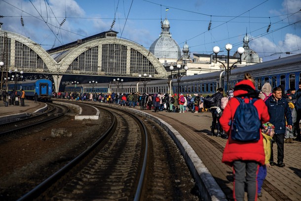 A SAD FAREWELL Tough goodbyes to home have played out all across Ukraine. Most of those leaving are women, children and older people, as the majority of men aged 18 to 60 must stay and fight under new martial-law requirements