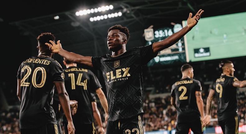 Kwadwo Opoku celebrates his goal against Seattle Sounders. 