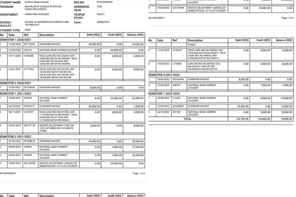 Mr KK Mwenyewe's fees balance structure