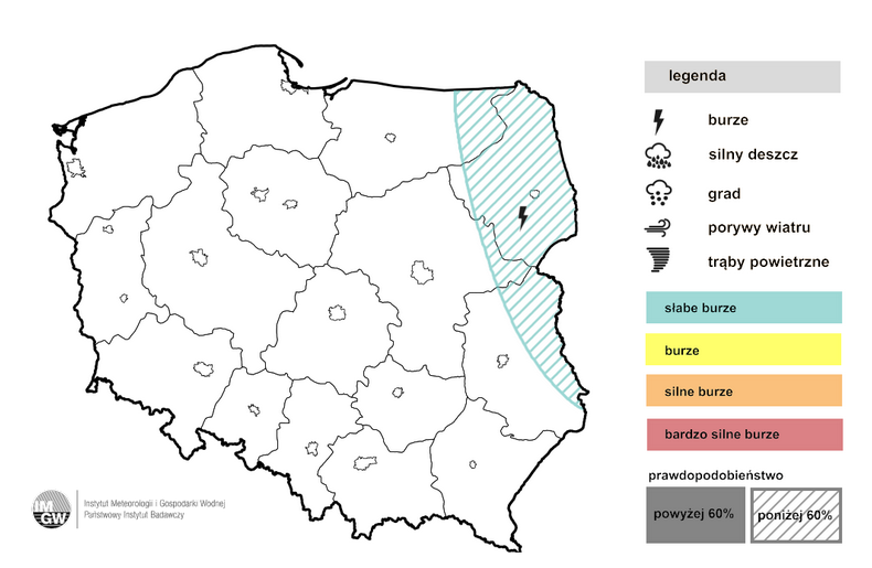 W nocy zagrzmieć może już tylko na północnym wschodzie, ale będą to słabe zjawiska