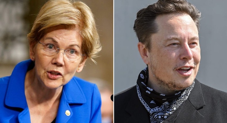 Sen. Elizabeth Warren and Tesla CEO Elon Musk.