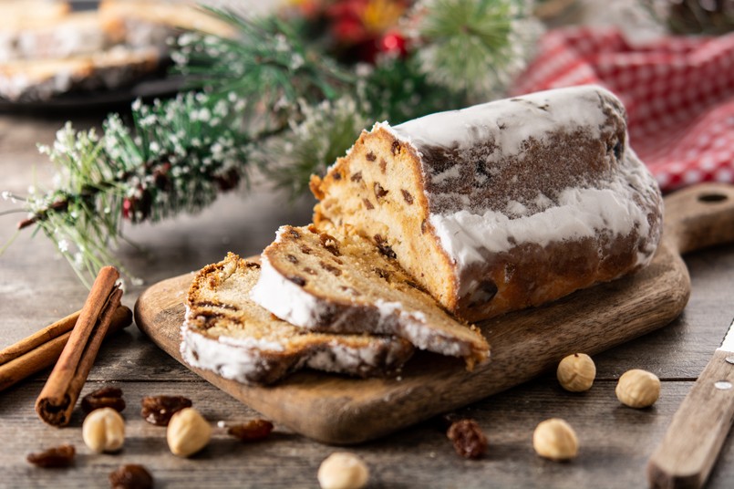 Traditional,German,Christmas,Stollen,With,Fruit,And,Nuts,On,Wooden